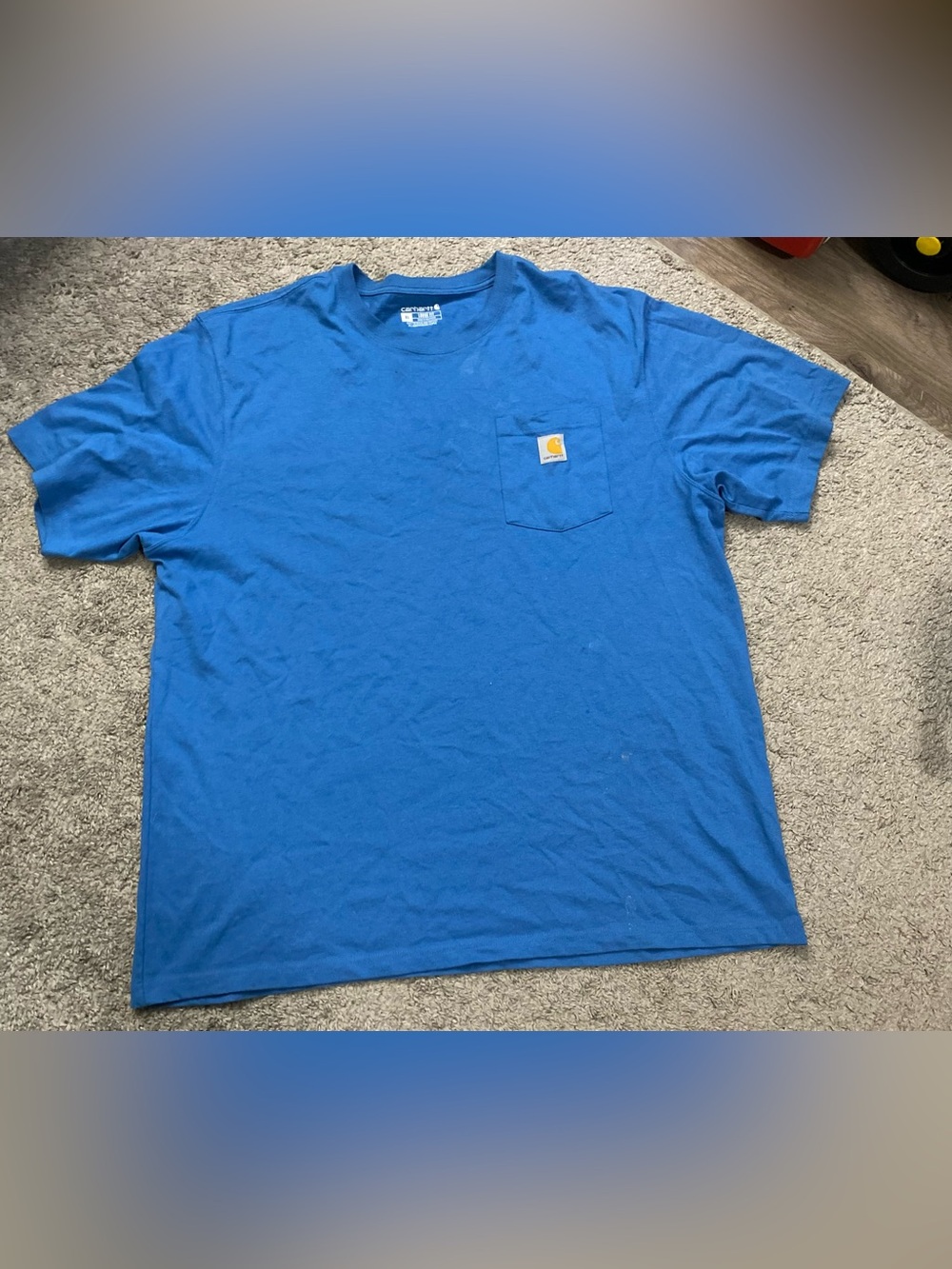 Carhartt Men's Bright Blue Pocket Tee with Yellow Logo